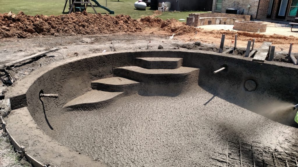 shotcrete in progress on a new pool construction
